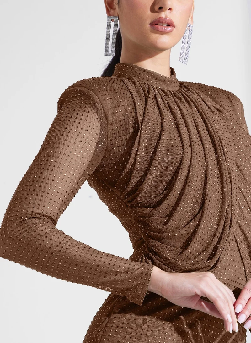 Threadz by Ajooni  Embellished Hot Fix Midi Dress for Women | Best Price UAE